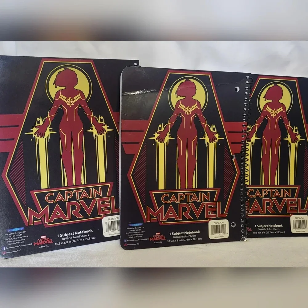 New 4‎ Piece Bundle Marvel Captain Marvel Spiral Notebooks and Poly Folder